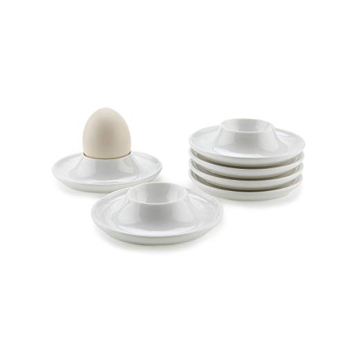 ComSaf Eierbecher Weiß 6 Teiligs, Weiss Porzellan Eierständer mit Ablage, Frühstück Eierhalter Set von ComSaf