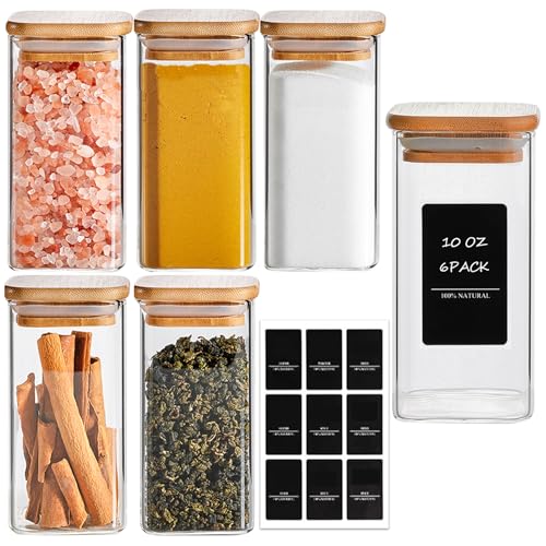 ComSaf Gewürzgläser mit Etikett, 284 ml, 6 Stück, Gewürzgläser mit Bambusdeckel, Ergänzungs-Set, Gewürzbehälter, Probe-Set, perfekt für Ktichen-Starter von ComSaf