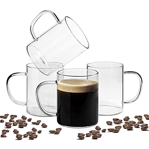 ComSaf Kaffeetasse 4er Set, Tasse aus Glas mit Henkel, 400ml Gläser aus Borosilikatglas, Kaffeegläser, Teegläser von ComSaf