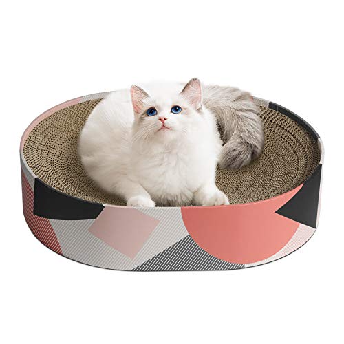 ComSaf Kratzpappe für Katzen, Ovale Kratzmatte Katze Spielzeug Kratzmöbel Wellpappe, Kratzbrett Rund aus Qualitäts-Pappe, Kratzbretter Katze 44x34x10 cm von ComSaf