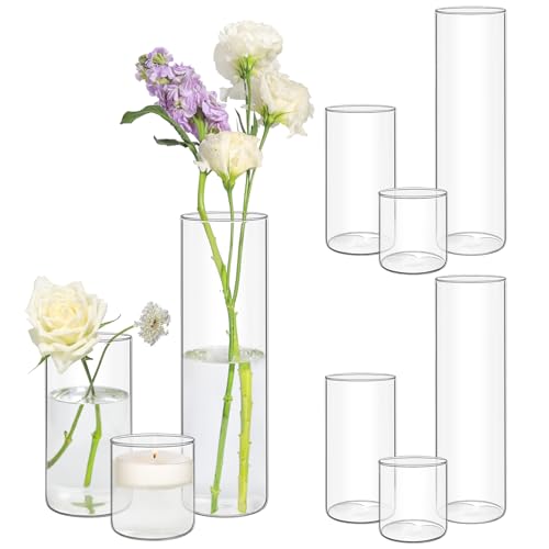 ComSaf Glasvase, 9 Stück Vase Glas, Kleine Vasen für Tischdeko, Vase Groß, Kleine Vasen, Glasvase Gross, Mini Vase, Vase für Tulpen, Glaszylinder für Kerzen, Glasvasen für Tischdeko, Blumenvasen Set von ComSaf