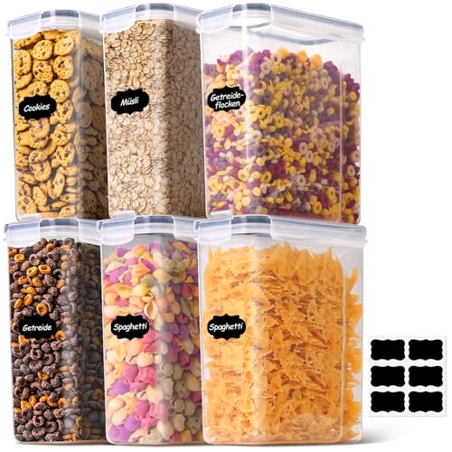 ComSaf Vorratsdosen mit Deckel Luftdicht 2.5 L, 6er Müsli Aufbewahrung, Aufbewahrungsbox mit Deckel, Vorratsbehälter mit Etiketten, Küchen Organizer für Müsli, Cornflakes, Spaghetti, Reis Behälter ComSaf Vorratsdosen mit Deckel Luftdicht 2.5 L, 6er Müsli Aufbewahrung, Aufbewahrungsbox mit Deckel, Vorratsbehälter mit Etiketten, Küchen Organizer für Müsli, Cornflakes, Spaghetti, Reis Behälter von ComSaf