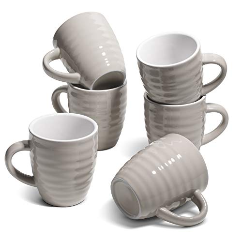 Comsaf 6er Kaffeetassen Set aus Porzellan, 450ml Große Tasse mit Henkel, Trink-Becherset für Heißgetränke, Mikrowellen- und Spülmaschinenfest Faden Mugs, Teetassen Set für Tee, Kaffee(Grau) von ComSaf