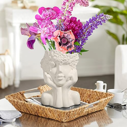 Comsaf Vase Gesicht Weiß Keramik Blume Deko Vasen, Tisch Vase für Pampasgras Blumenvase Modern Stil Vase mit Gesicht Frauenkörper Vase, Klein Aesthetic Vase für Wohnzimmer Bürodekor - Gesichtstyp A von ComSaf