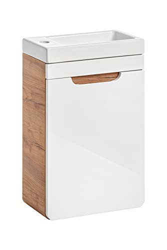 Aruba White Waschbeckenunterschrank mit Waschbecken, 40 cm, Hängeschrank, Weiß glänzend, moderne Badezimmermöbel von Comad