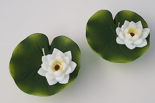 2er Set Kerzen Blatt grün mit Lotusblüte 8cm von Comarco Sa
