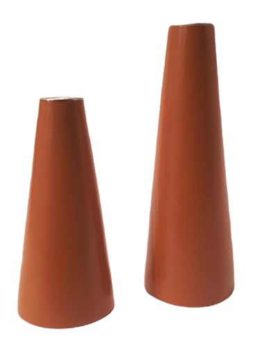 2er Set Teelichthalter aus Holz orange lackiert (Durchmesser 6,5 cm x Höhe 14,5 cm - Durchmesser 7 cm x Höhe 20 cm) von Comarco Sa