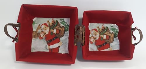 Comarco Sa Set mit 2 quadratischen Weidenkörben und Stoff, Motiv: Weihnachtsmann, 21 x 21 x 8 cm, 24 x 24 x 9 cm von Comarco Sa