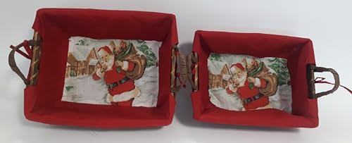 Comarco Sa Set mit 2 rechteckigen Weidenkörben und Stoff, Motiv: Weihnachtsmann, 25 x 19 x 8 cm, 28 x 22 x 9 cm von Comarco Sa