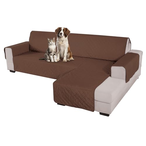 Comart - Majestic Sofabezug – Sofabezug für Ecksofas mit Armlehnen, gesteppter Überwurf – wendbar – Kratzfest – maschinenwaschbar – rutschfest – Braun – Sofa mit Halbinsel 4-Sitzer von Comart