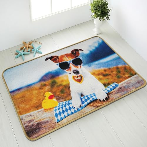 Comart, Teppich Mio d'Decor, für Wohnzimmer, Badezimmer, Schlafzimmer, Digitaldruck, niedlicher Hund mit Sonnenbrille, 80 x 120 cm von Comart