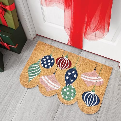Comart, Weihnachts-Fußmatte, Weihnachts-Fußmatte aus Kokosfaser, Bunte Weihnachtsdekorationen, Eingang im Innen- oder Außenbereich, rutschfest, Partyzubehör, Design Weihnachtskugeln 40 x 70 cm von Comart