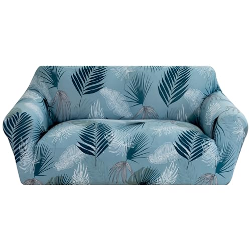 Comart - Fashion Sofabezug – Sofabezug für 2-Sitzer-Sofa – elastisch mit Armlehnen – Rutschfester Bezug – schmutzabweisend und Kratzfest – atmungsaktiv – maschinenwaschbar – hellblaue Blätter Comart - Fashion Sofabezug – Sofabezug für 2-Sitzer-Sofa – elastisch mit Armlehnen – Rutschfester Bezug – schmutzabweisend und Kratzfest – atmungsaktiv – maschinenwaschbar – hellblaue Blätter von Comart