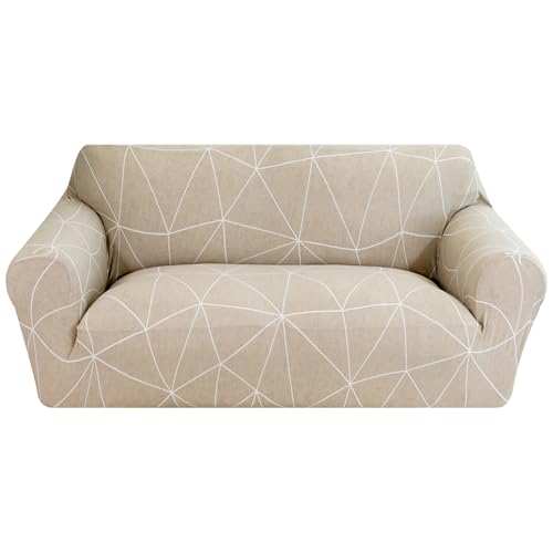 Comart - Fashion Sofabezug – Sofabezug für 3-Sitzer-Sofa – elastisch mit Armlehnen – Rutschfester Bezug – schmutzabweisend und Kratzfest – atmungsaktiv – maschinenwaschbar – geometrisches Beige von Comart
