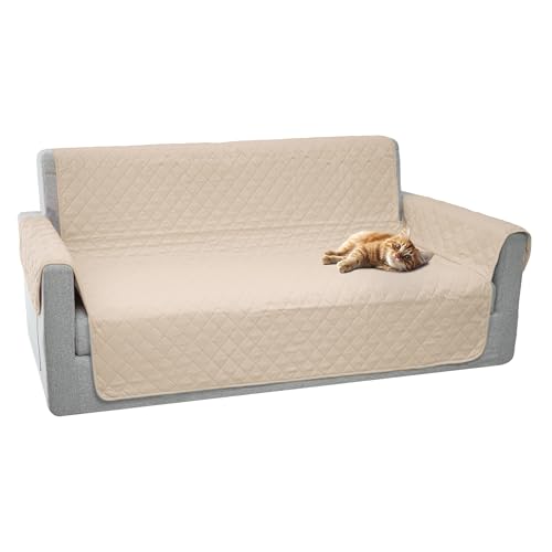 Comart - Majestic Sofabezug – Sofabezug mit Armlehnen, gesteppter Überwurf – wendbar – Kratzfest – für Hunde und Katzen – maschinenwaschbar – rutschfest – Creme – 2-Sitzer-Sofa von Comart