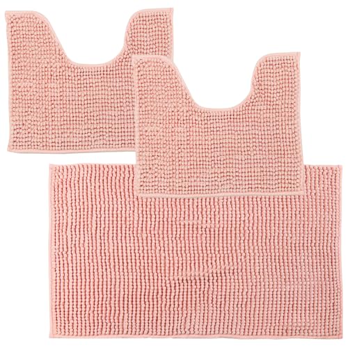 Comart - Tris Badezimmerteppiche Shaggy - Set 3 Badteppich: 1 rechteckig 45 x 75 cm + 2 WC-Vorleger 45 x 38 cm - Super saugfähig und weich - rutschfest - Maschinenwaschbar - 3D-Textur - Rosa von Comart