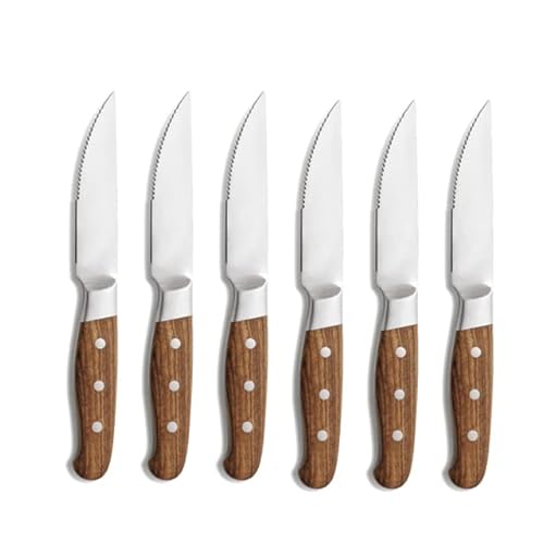 Comas 6er Set Steakmesser Holzgriff Edelstahl Steakbesteck Grillbesteck Messer Messerset Pizzamesser Silber Braun Aconcagua Chuleteros HQ matt von Comas