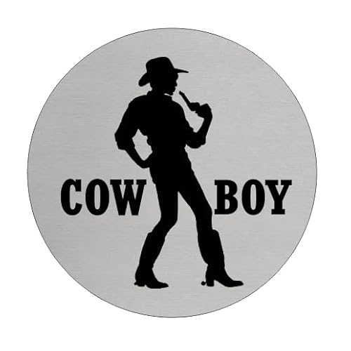 CombiCraft Aluminium 'Cowboy' Toilettenschild - 75mm Durchmesser, Vintage Western Design mit Cowboy - Geeignet für Bars, Steakrestaurants und Reiterhöfe - Einfache Befestigung mit 3M-Klebeband. von CombiCraft