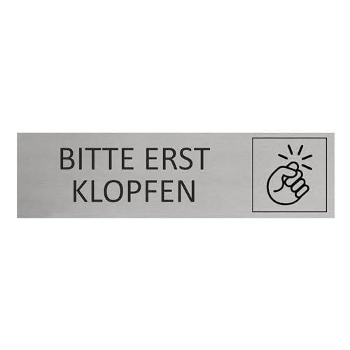 CombiCraft Aluminium Türschild Erst Klopfen 165x45mm mit 3M-Tape zur Befestigung, einfache Kennzeichnung von Räumen und Bereichen von CombiCraft
