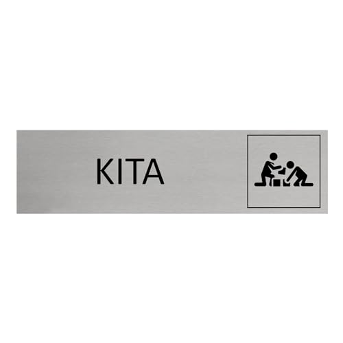 CombiCraft Aluminium Türschild Kita 165x45mm mit 3M-Tape zur Befestigung, einfache Kennzeichnung von Räumen und Bereichen von CombiCraft