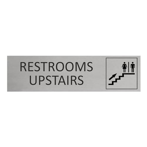 CombiCraft Aluminium Türschild Restrooms Upstairs 165x45mm mit 3M-Tape zur Befestigung, einfache Kennzeichnung von Räumen und Bereichen von CombiCraft