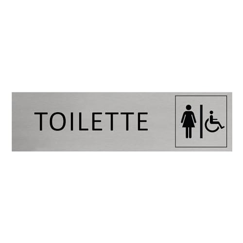 CombiCraft Aluminium Türschild Toilette Damen & Barrierefrei 165x45mm mit 3M-Tape zur Befestigung, einfache Kennzeichnung von Räumen und Bereichen von CombiCraft