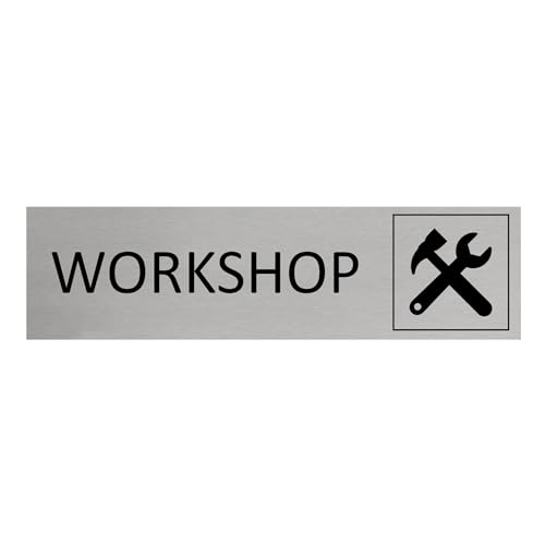 CombiCraft Aluminium Türschild Workshop 165x45mm mit 3M-Tape zur Befestigung, einfache Kennzeichnung von Räumen und Bereichen von CombiCraft