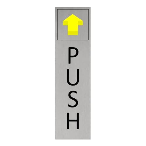 CombiCraft Push Türschild Gelber Pfeil, 165 x 45 mm, 1 Stück, 0,5 mm dick, doppelseitiges Klebeband, silbernes Aluminium-Türschild, innen und außen von CombiCraft