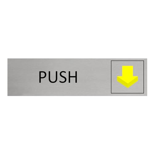 CombiCraft Push Türschild Gelber Pfeil, 165 x 45 mm, 1 Stück, 0,5 mm dick, doppelseitiges Klebeband, silbernes Aluminium-Türschild, innen und außen von CombiCraft