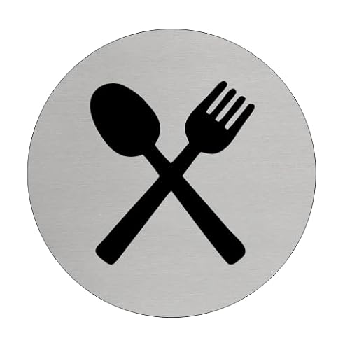 CombiCraft Silber Aluminium Türschild mit Aufdruck eines Besteck-Symbol, um beispielsweise eine Küche, eine Kantine oder ein Restaurant anzuzeigen - Rund mit einem Durchmesser von 75 mm und 3M-Tape CombiCraft Silber Aluminium Türschild mit Aufdruck eines Besteck-Symbol, um beispielsweise eine Küche, eine Kantine oder ein Restaurant anzuzeigen - Rund mit einem Durchmesser von 75 mm und 3M-Tape von CombiCraft