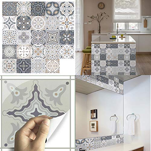 24 Stück Mosaik Wandfliese Aufkleber, Selbstklebende Fliesen Fliesenaufkleber Sticker für Bad u. Küche, DIY Wandaufkleber für Badezimmer Deko (10×10CM) von ConBlom