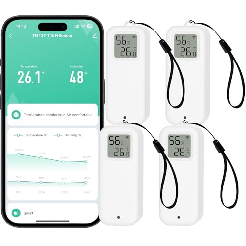 Comboss Thermometer Hygrometer Sensor - WiFi Thermo Hygrometer Feuchtigkeitssensor mit Remote App Benachrichtigungsalarm geeignet für Gewächshaus Weinkeller (4 Stück) von Comboss