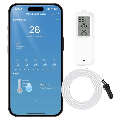 Comboss WiFi-Hygrometer Thermometer-Sensor - kabelloser Temperatur- und Feuchtigkeitssensor für den Innen- und Außenbereich mit externer Sonde, für Gewächshaus Weinkeller von Comboss