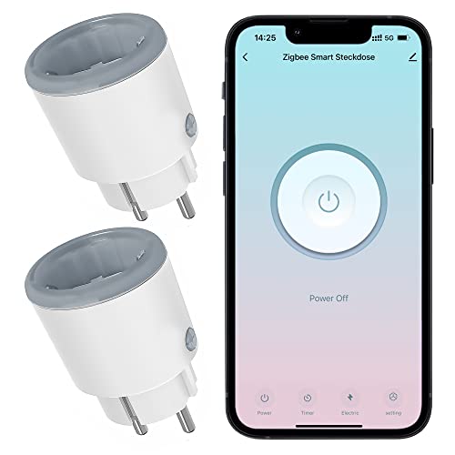 Comboss Zigbee Steckdose 16A, 3860W Smart Steckdose mit Leistungsmesser, Sprachsteuerung, Timer, Überspannungsschutz, App Fernbedienung Alexa Smart Plug für Alexa, Google Home (2 Stück) von Comboss