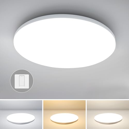 Combuh Deckenlampe LED 24W 2400LM Ø30CM Rund Deckenleuchte Flach, 3000K/4000K/6000K 3Farben LED Lampen Deckenlampen, Ultra Dünn IP56 Badlampe Decke Deckenleuchten für Schlafzimmer küche Badezimmer von Combuh