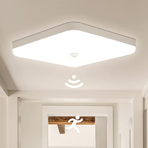 Combuh Deckenleuchte mit Bewegungsmelder 30W IP56 2400LM Neutralweiß 4000K Wasserdicht LED Deckenlampe für Badezimmer, Büro, Veranda, Garage, Balkon 25 * 25 * 4cm von Combuh