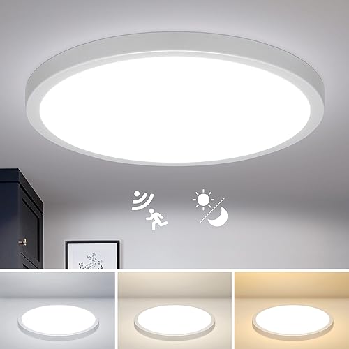 Combuh LED Deckenleuchte mit Radar Dämmerungssensor, 28W 2800LM Rund Deckenlampe mit Bewegungsmelder Innen 3000K/4000K/6000K 3Farben, Ø30CM Ultra Dünn Lampen Deckenlampen für Flur Treppe Veranda von Combuh