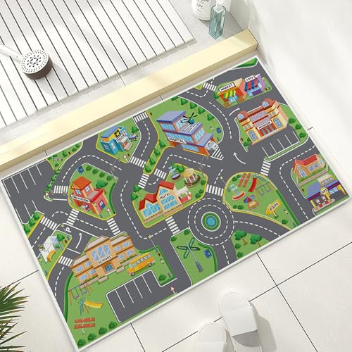 Comebachome Baby Play MAT 19.7x31.5in Nicht rutschernkriechende Teppich Teppich lebendige Polyester Road Waschbarer rechteckiger Kinder für Schlafzimmer Wohnzimmer, Kriechteppich, Straße von Comebachome