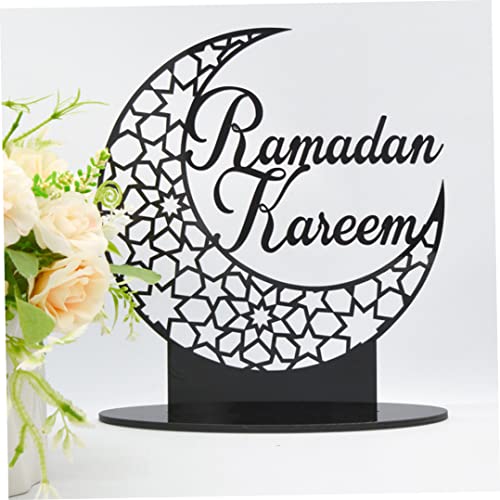 Comebachome Ramadan Tischdekorationen, Eid Mubarak Ornament Acryl Ramadan Tischdekoration Moon hohles muslimisches Tischzeichen Schwarz, Eid Mubarak Ornament von Comebachome