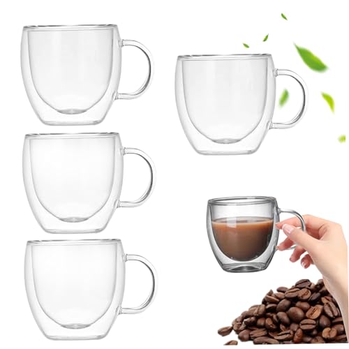 Comebachome Kaffeegläser, 4pcs 150 ml Doppelmauerglas Kaffeetassen, hitzebeständige Espresso-Tassen, klare Kaffeetasse für Teemilch und Saft von Comebachome