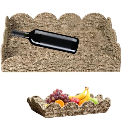 Rattan-Tablett 19.7x14, 6x3, 9 Zoll Gras gewebtes Servierschale mit überbrochener Kante und eingebauter Griff rustikal dekorativer Kaffee-Rechteck-Aufbewahrung für Couchtisch Wohnzimmer Schreibtisch Rattan-Tablett 19.7x14, 6x3, 9 Zoll Gras gewebtes Servierschale mit überbrochener Kante und eingebauter Griff rustikal dekorativer Kaffee-Rechteck-Aufbewahrung für Couchtisch Wohnzimmer Schreibtisch von Comebachome