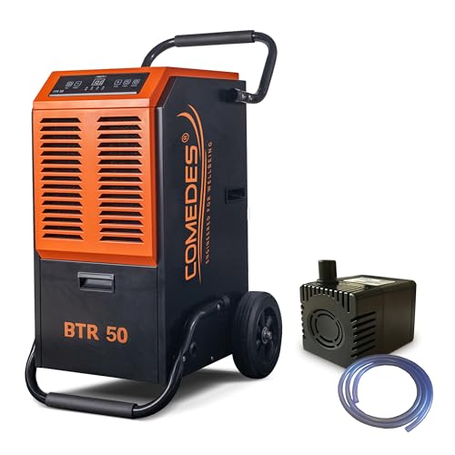 Comedes BTR 50 Bautrockner (51l/24h) + PowerDrain Kondensatpumpe – Geeignet für Baustellen & Keller bis 100m² / 230m³, mobil, robust, automatische Wasserableitung, inkl. 3m Schlauch von Comedes