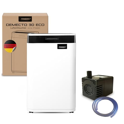 Comedes Demecto 30 eco Luftentfeuchter (25l/24h) + PowerDrain Kondensatpumpe – Geeignet für Räume & Keller bis 100m² / 230m³, Bautrockner mit Schlauchanschluss, inkl. 3m Schlauch von Comedes