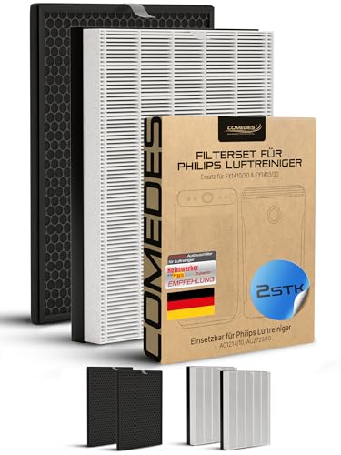 Comedes Filter-Set einsetzbar statt Philips NanoProtect Hepafilter FY1410/30 und Philips FY1413/30 Aktivkohlefilter für Luftreiniger AC1214 und AC2729 von Series 1000 und 1000i (2 Sets) von Comedes