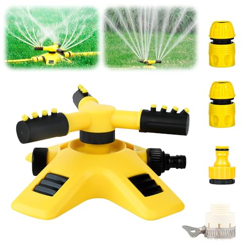 360 Grad Kreisregner Rasensprenger Große Flächen, Gartensprenger, Rasenbewässerung Rotierender Wasser Sprinkler, 3 Arm Sprenger, Rasensprinkler für Bewässerungsanlagen (mit 4-Punkt-Verbindung) von ComedyKing