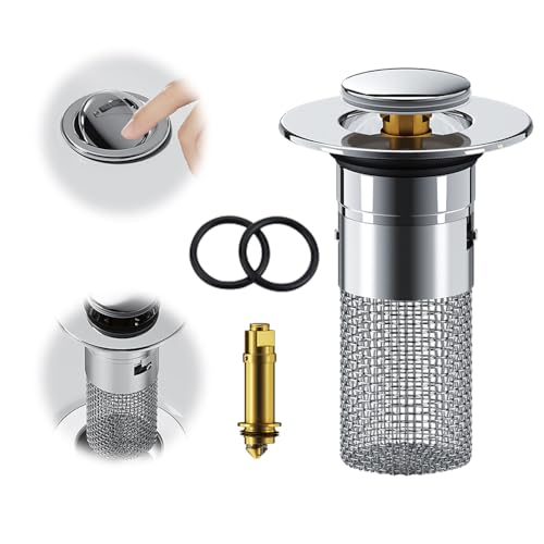 Abflussstopfen Waschbecken mit Haarsieb, Waschbeckenstöpsel für Waschbecken für 34-40mm Abfluss Ablauf, Sink Bounce Core Drain Strainer Universal Abfluss Haarfänger für Bad und Küche (1 Stück) von ComedyKing