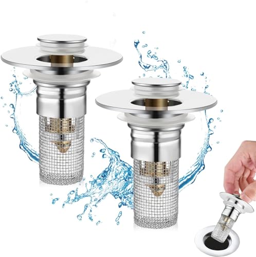 Abflussstopfen Waschbecken mit Haarsieb, Waschbeckenstöpsel für Waschbecken für 34-40mm Abfluss Ablauf, Sink Bounce Core Drain Strainer Universal Abfluss Haarfänger für Bad und Küche (2 Stück) von ComedyKing