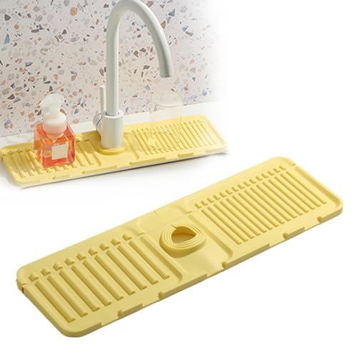 ComedyKing Wasserhahn-Spritzschutz, Abtropftablett-Matte Wasserhahn Abtropfmatte, Silikon Abtropfmatte Spüle, Spülbecken-Pad Geschirrtrockner-Pad für Küche Bad Spülbecken Zubehör (1, Gelb) von ComedyKing