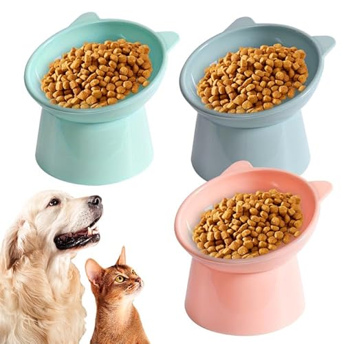 Ergonomischer Katzennapf, Ergonomic Cat Bowl Atzennapf Erhöht Katzennapf Erhöht Fressnapf Katze mit 15° Neigung Design, Katzennapf Erhöht für Katzen, Welpen und kleine Hunde (3 Pack) von ComedyKing