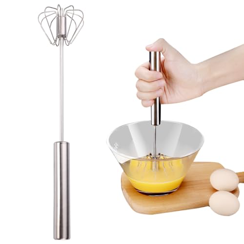 Halbautomatischer Schneebesen aus Edelstahl, Schneebesen Edelstahl, Stainless Steel Hand Push Easy Whisk Drehbarer Push Mixer Rührer zum Schneebesen, Schlagen, Rühren (Klein) von ComedyKing